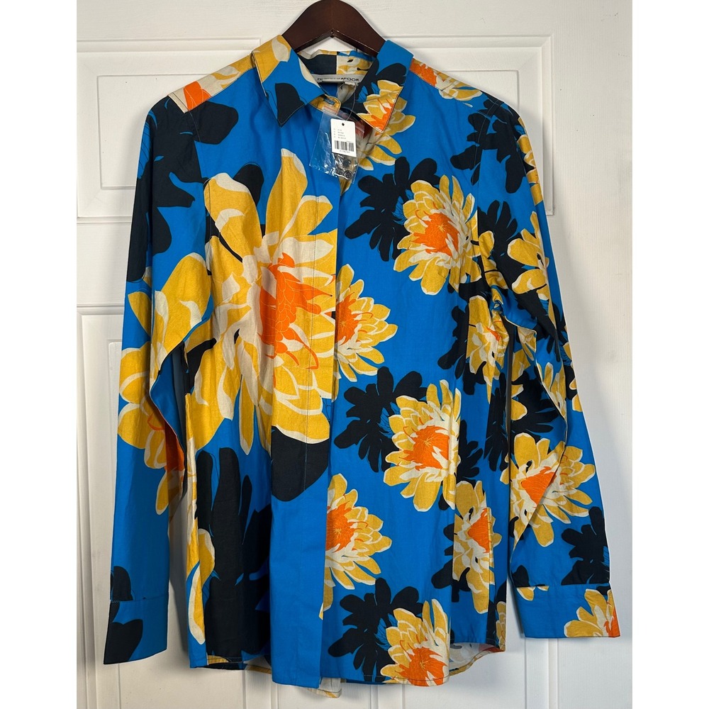 Dhruv Kapoor Anthropologie Medium Blue Floral Cotton Button Down Shirt NWT